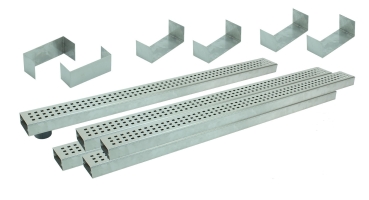 Entwässerungsrinnen Edelstahl superflach Rost Quadratlochung SET Typ 5, System 35/80